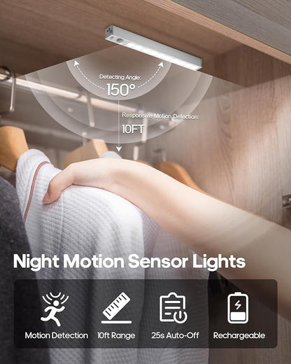 6 Pack Led Under Cabinet Lights Wireless with Charging Station, 7’’ Rechargeable Motion Sensor Light Indoor, Dimmable Closet Lights for Cabinets, Bookshelf, Stair, Hallway