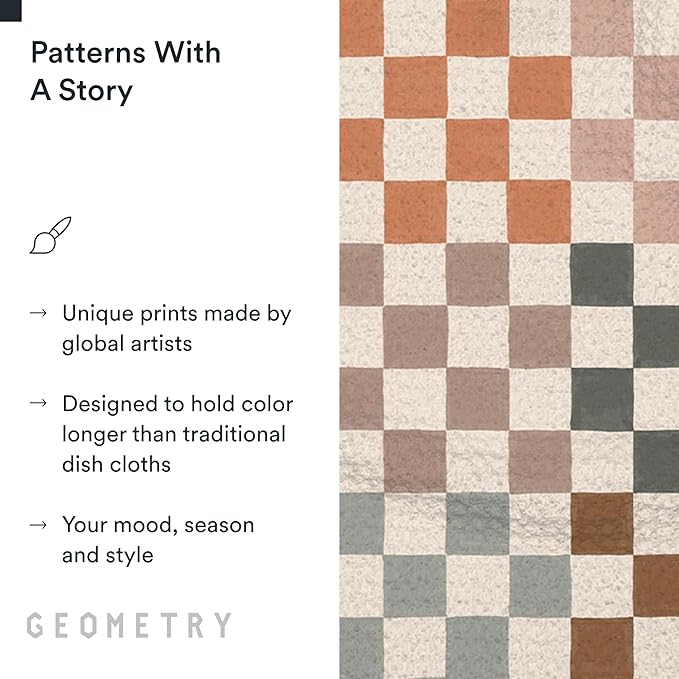 GEOMETRY Kitchen Dish Cloths - Quick Dry Dishcloths for Kitchen - Premium Dish Rags with Geoweave - 3-Pack Set Autumn Checkers