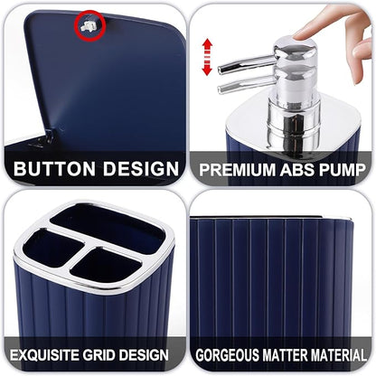 Navy Blue Bathroom Accessories Set - Gorgeous Bathroom Set, 10PC Bathroom Accessory Set, Toilet Brush, Trash Can, Qtip Holder Dispenser & Soap Dispenser