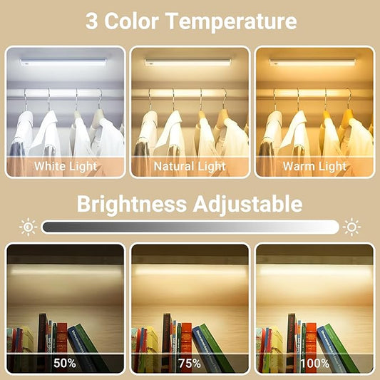 Under Cabinet Lights, Motion Sensor Magnetic LED Light, 12 inch 1500mAh Rechargeable Battery Dimmable Lights with 3 Color Temps, Indoor Wireless Lighting for Kitchen, Closet, Pantry, Counter, 2 Pack