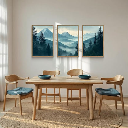 Large Misty Mountain Forest Framed Canvas Wall Art,Nature Pine Tree Wall Decor,Foggy Snow Woodland Wall Painting,Watercolor Scenery Artwork for Living Room,Bedroom,Dining Room,Office -16"x24"x3