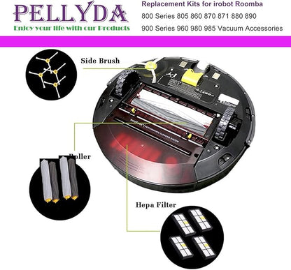 Replacement Parts for irobot Roomba 800 & 900 Series, Replenishment Kits for Roomba 800 850 860 861 866 870 880 890 900 980 985 Vacuum,(2 Sets Roller Brushes,4 Filters,4 Side Brushes)