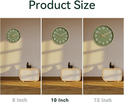 Wall Clock Green, 10 Inch Silent Wall Clocks Battery Operated-Modern Non Ticking Analog Clock Decorative for Kitchen Bedroom Office Bathroom(Gold)
