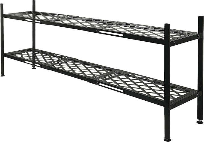 Shoe Rack For Closet, Expandable Shoes Organizer Metal Shelf Stand, 2 Tier Stackable Long Shoe Storage Holder For Floor, Entryway, Garage, Bedroom, Door Entrance For 12-18 Pairs, 45.6 inches Black