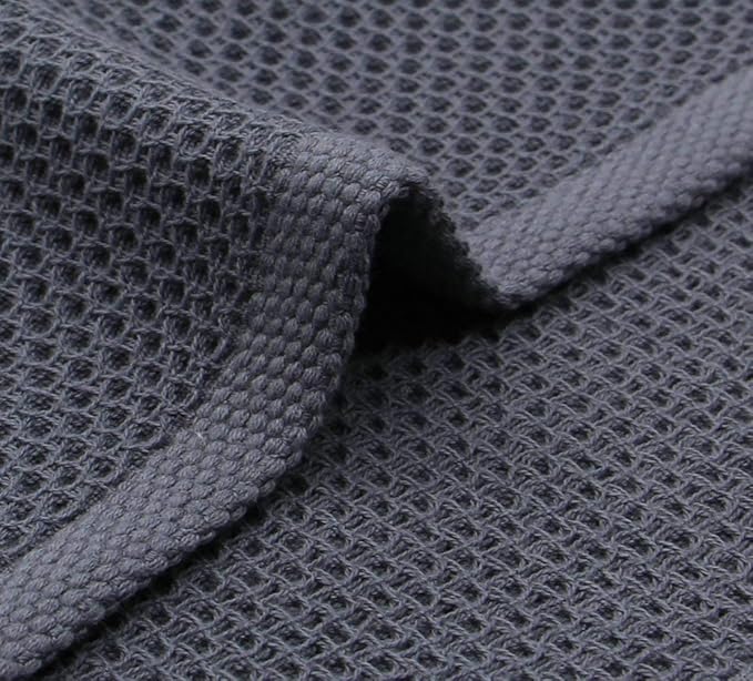 Mia'sDream Cotton Kitchen Towels and Dish Cloths Sets, Waffle Weave Dish Towels for Kitchen Drying Dishes, Soft and Absorbent Kitchen Hand Towels Washcloths, 13inch x 28inch 3 Pack (Dark Gray)