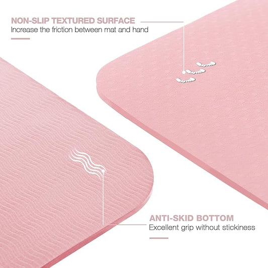 Yoga Mat Non Slip, Pilates Fitness Mats, Eco Friendly, Anti-Tear 1/4" Thick Yoga Mats for Women, Exercise Mats for Home Workout with Carrying Sling and Storage Bag