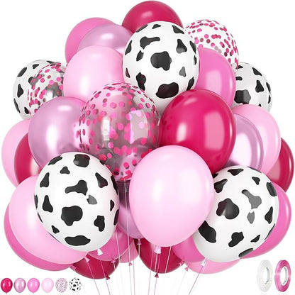 Pink Cow Balloons, 12Inch 50pcs Hot Pink Cow Balloons with Confetti Balloon for Girl Bithday Baby Shower Party Farm Animal Themed Party Decor