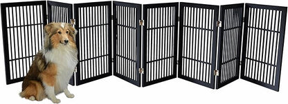 Pet Dog Gate Strong and Durable Freestanding Folding Acacia Hardwood Portable Wooden Fence Indoors or Outdoors by Urnporium (Black Pet Gate, 8 Panel 30" Tall)