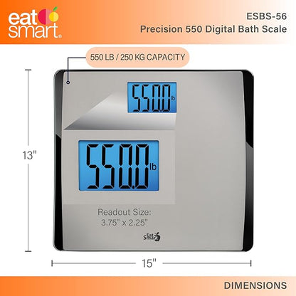 EatSmart Precision 550 Pound Extra-High Capacity Digital Bathroom Scale, Extra-Wide Platform, Stainless Steel Body Weight Scale with Step-On Tech