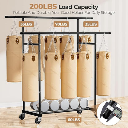 Abiglifty Double Rods Clothes Rack for Hanging Clothes, Clothing Rack with Wheels, Portable Closet Organizer for Laundry, Room, Black