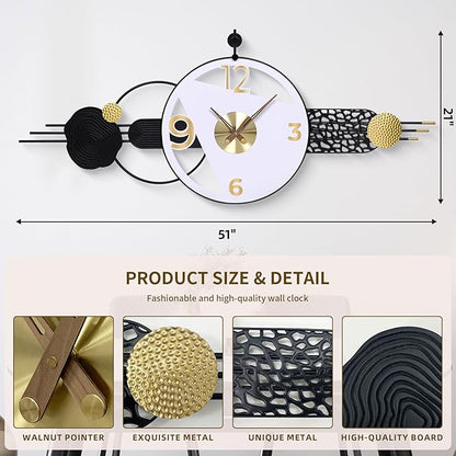 51x21 Inches Large Modern Silent Wall Clock Battery Operated, Non-Ticking Quartz Decorative Analog Clocks for Living Room, Bedroom, Hallway - Abstract Art Home & Office Decor, Easy to Read