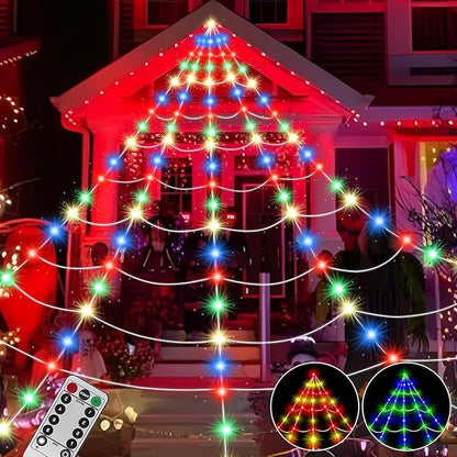 Halloween Spider Web Lights Decor 390 LED with 26m Light Chain, 5m Giant Net Lights with Remote Control (8 Light Modes & Timer) Net Lights Decoration for Outdoor Garden Indoor- Colorful