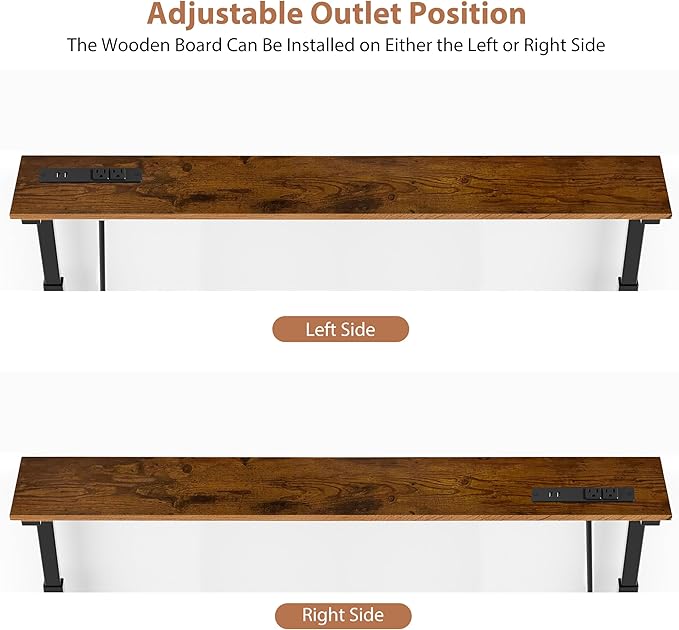 GRLEAF 35" Adjustable Height Narrow Console Table with Power Outlets, Long Sofa Table with Charging Station Behind Couch Table Skinny Entryway Table for Living Room, Hallway and Office – Rustic Brown