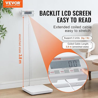 VEVOR Portable Medical Scale, Professional Digital Physician Scale for Weighing - with Anti-slip Platform, 2 Units, Hold & Tare Function, 440LBS Capacity Physician Weight Scale for Gyms Homes Hospital