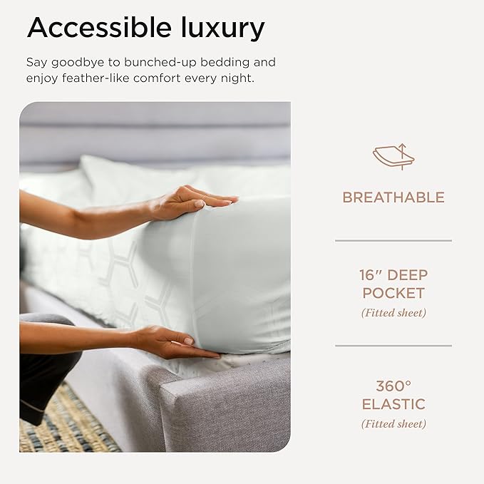 Threadmill 100% Cotton Sheets for King Size Bed - 600 Thread Count King Bed Sheets Set with 16” Deep Pocket - Jacquard Sateen Weave 4-Piece Bedding Set with Cooling Effect, Light Grey