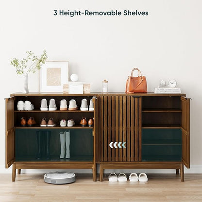 Shoe Storage Cabinet with Ventilated Slatted Doors, Wooden Shoe Organizer, Shoes Rack for Entryway, Hallway, Living Room