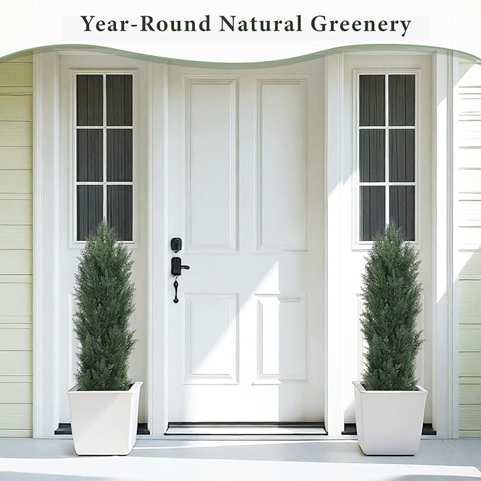 THE BLOOM TIMES 3ft Topiary Trees Artificial Outdoor Set of 2, UV Resistant Faux Cedar Pine Cypress Bushes & Shrubs, Fake Plants for Front Porch Outside Planter Patio Christmas Decor 3 Foot Tall
