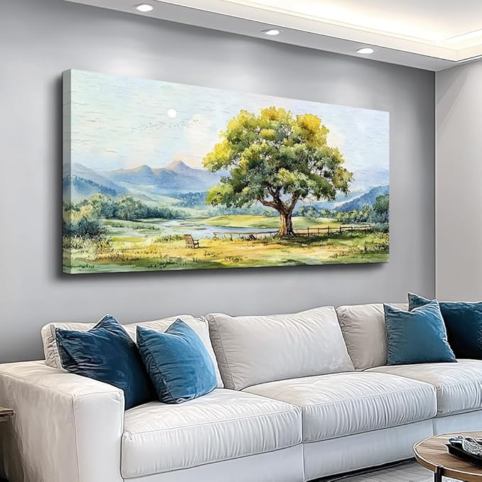 QIYILEXWART Canvas Wall Art For Living Room Large Wall Decor For Office Bedroom Decorations Green Tree Landscape Pictures Farmhouse Painting Artwork Room Wall Mural Aesthetic Home Decor 30x60 In