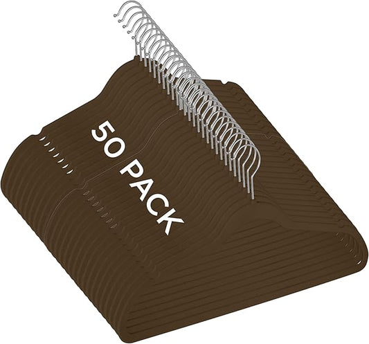 Simplify Slim Velvet Clothes Hangers | 50 Pack | Non-Slip | Shirts | Suit | Pants | Dresses | Garments | Closet Storage & Organization | Durable | Chocolate