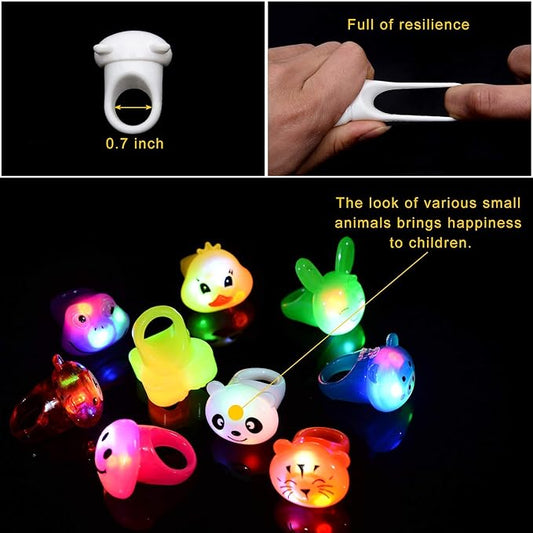 36 Pack Light Up Rings Glow in The Dark Party Supplies, Light up Party Favors, Goodie Bag Stuffers, Birthday Valentines Party Favors Classroom Prizes Cute Animal Treasure Box for Kids