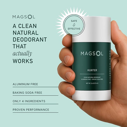 MAGSOL Magnesium Deodorant for Men, Aluminum Free, Baking Soda Free Natural Deodorant for Sensitive Skin, Long Lasting Odor Protection with Sweet Almond Oil, Hunter Tobacco 2.6 oz