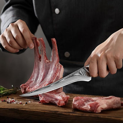 Fillet Knife 7 Inch, Precision Boning Knife for Efficient Meat Cutting and Boning， Boning Knife in high Carbon Steel
