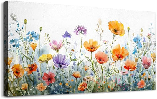Wapluam Vintage Wildflower Canvas Prints Painting Large Wall Decor For Living Room Wall Art For Bedroom Office Decoration Flowers Pictures Artworks Ready To Hang Modern Aesthetic Framed Home Decor