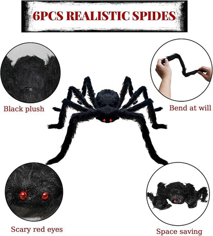 ZMCINER Halloween Large Outdoor Realistic Scary Hairy Spiders Decor (6 Pack Different Size)
