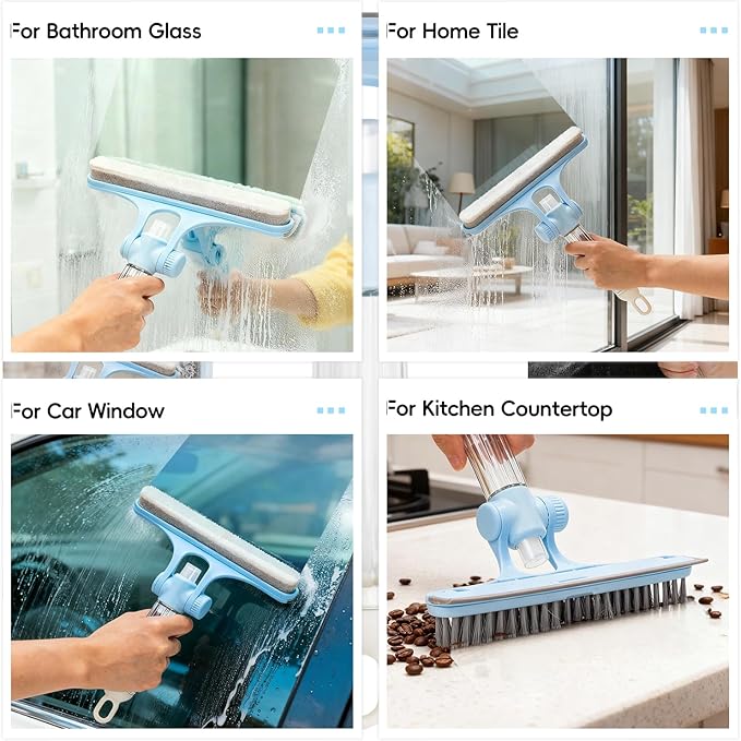 8.27" Wide Spray Squeegee, All-Purpose Shower Squeegee with Sprayer for Glass Doors, Squeegee for Shower Glass with Hook, Window Squeegee with Sprayer for Home (Blue)