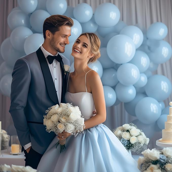 130PCS PastelBlue Balloons, Latex Balloon Different Sizes 18/12/10/5 Inch, Helium Balloons with Ribbon, Party Balloon Set for Birthday Wedding Graduation Anniversary Baby Shower Decoration