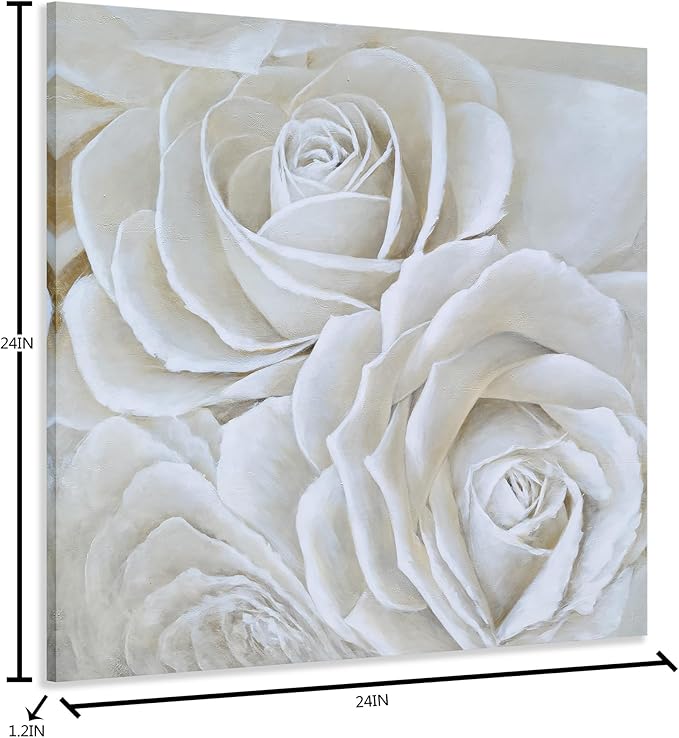 Yihui Arts White Flower Canvas Wall Art with Textured - Square Artwork for Bedroom Over Bed Decor