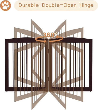 Freestanding Pet Gate for Dogs, Foldable Wooden Dog Gate for House, Indoor Pet Barrier for Stairs, Doorways, Support Feet Included, 24" Height 2 Panels, Brown