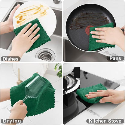 Homaxy 24 Pack Kitchen Dish Cloths (10 x 10 Inches, Dark Green), Super Soft and Absorbent Coral Velvet Dish Towels, Nonstick Oil Fast Drying Microfiber Cleaning Cloth, No Lint Household Dishcloths