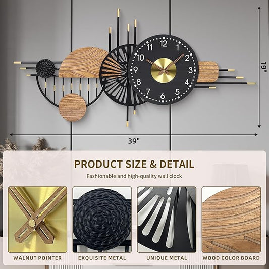 39x19 Inches Modern Large Wall Clocks for Living Room Decor, Silent Non-Ticking Battery Operated Decorative Analog Clock for Bedroom, Office, Kitchen, Entryway