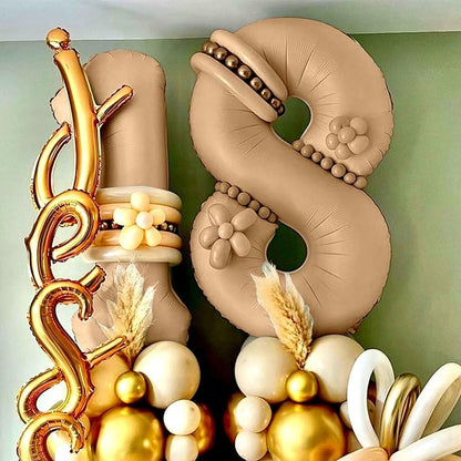 40 Inch Balloon Number 8 Nude, Large Apricot Foil Number Balloons Set 0-9, Neutral Digital 8 Helium Balloons for Girls Boys Men Women 8th 18th 80th Birthday Anniversary Graduation Party Decoration