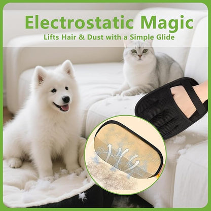 2 Packs Electrostatic Pet Hair Remover Glove for Dogs and Cats – Reusable Brush Pet Hair Removal Glove for Furniture, Car Interiors, Bedding & Clothing