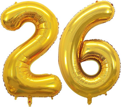 GOER Number 26 Balloons for 26th Birthday Party Decorations,42 Inch Jumbo Foil Helium 62 Balloons for 62nd Birthday Party Decoration (Gold)