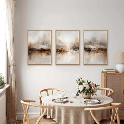 Large Abstract Brown Beige Framed Canvas Wall Art,Modern Brush Stroke Wall Decor,Neutral Pastel Painting,Minimalist Textured Artwork for Living Room,Bedroom,Dining Room,Office -24"x36"x3