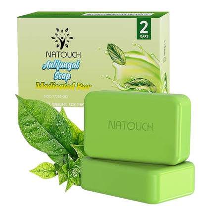 Antifungal Medicated Soap Bar, Athletes Foot Jock Itch Ringworm Yeast Infection Treatment for men, Tea Tree Oil Body Soap Bar With Natural Tea Tree Oil, Eucalyptus Oil and Lavender Oil, 2PCS