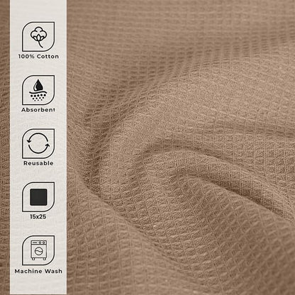 Blue Needles Waffle Weave Kitchen Towels, 15x25 Inches 100% Cotton Set of 4 Dish Towels for Kitchen, Ultra Soft & Absorbent with Hanging Loop, Spring Summer Dish Rags for Quick Drying - Beige