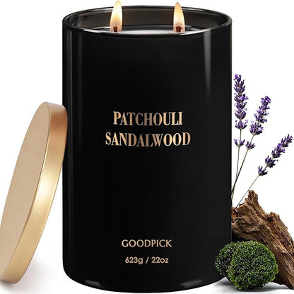 Goodpick Candles Patchouli Sandalwood, Fathers Day Gift, Soy Wax for Home Scented, 22oz 120 Hours Burn, Aromatherapy