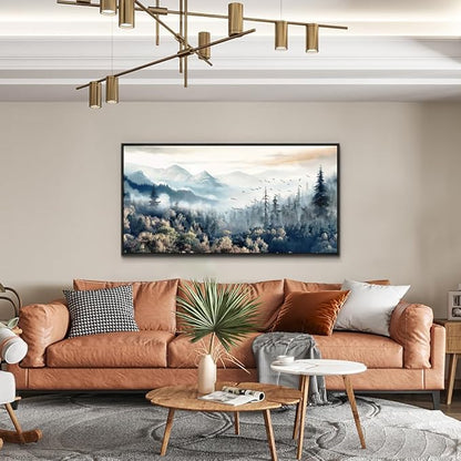 Wapluam Large Black Framed Wall Art For Living Room Abstract Canvas Wall Decoration For Office Fog Forest Landscape Wall Paintings Stretched and Framed Pictures Artwork Modern Bedroom Home Decor