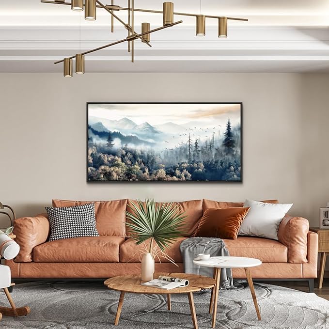 Wapluam Wall Art For Living Room Large Abstract Canvas Wall Decor For Office Fog Forest Landscape Wall Paintings Stretched and Framed Pictures Artwork Modern Bedroom Black Framed Home Decoration