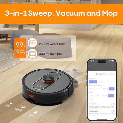 Robot Vacuum and Mop with Self-Emptying,5000Pa Robot Vacuum Cleaner with Mapping, 60-Day Hands-Free Cleaning, LiDAR Navigation, No-Go Zones,Wi-Fi/App/Alexa Control, Ideal for Pet, Hard Floors, Carpet