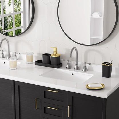 Bathroom Accessories Set - Black Bathroom Set, 9PC Bathroom Accessory Set with Trash Can, Toilet Brush, Qtip Holder Dispenser & Soap