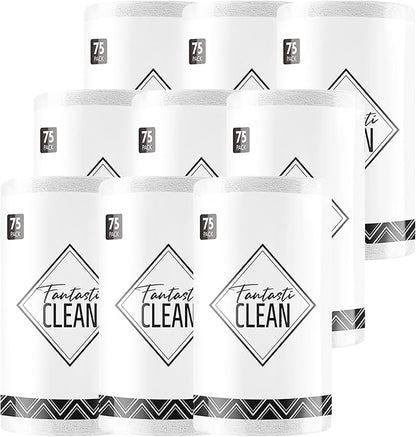 Fantasticlean Microfiber Cleaning Cloth Roll -675 Pack, Tear Away Microfiber Towels, 12" x 12", Reusable, Washable, Ultra Absorbent Dishcloth for All-Around Cleaning Supplies (9 Rolls of White)