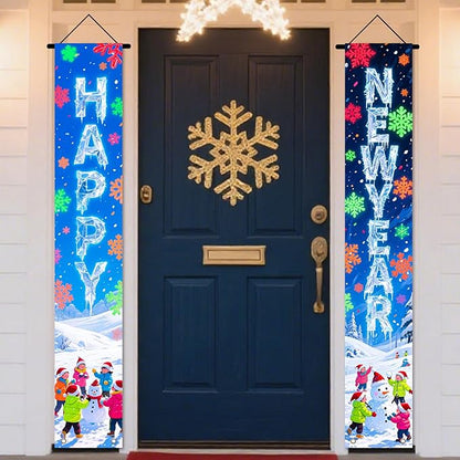 Nuxovilar Happy New Year Banner, 70.86" x 11.81" Colorful Balls Fireworks Hanging Decorations for Outdoor Indoor Home Wall