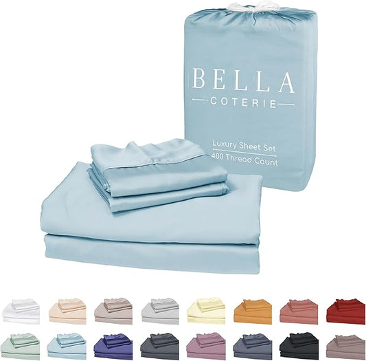 Bella Coterie Luxury Bamboo Viscose Split Top King Size Sheet Set | 100% Organically Grown | Ultra Soft | 34" Split | Cooling for Hot Sleepers | 18" Deep Pocket [Coastal Blue]