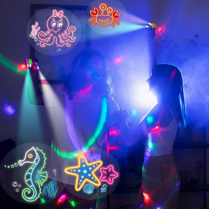 24PCS Under the Sea Party Favors-Summer Beach LED Finger Lights：Glow-in-the-Dark Light-Up Toys Bulk for Kids,Ocean Birthday Party Decorations Supplies,Goodie Bags Stuffers, Classroom Prizes Gifts