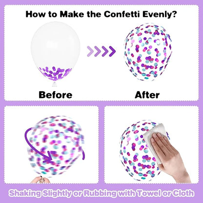 Mermaid Balloons, 12 Inch Pastel Purple and Teal Balloons, Pink Metallic Teal Purple Confetti Balloon Latex Balloon for Girls Mermaid Theme Princess Birthday Baby Shower Party Decorations